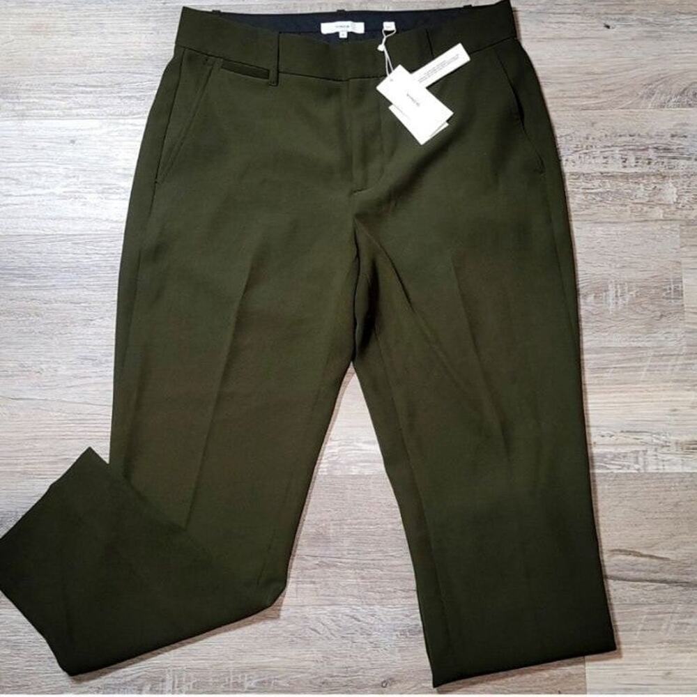 Vince Flat Front Crop Trousers in Green